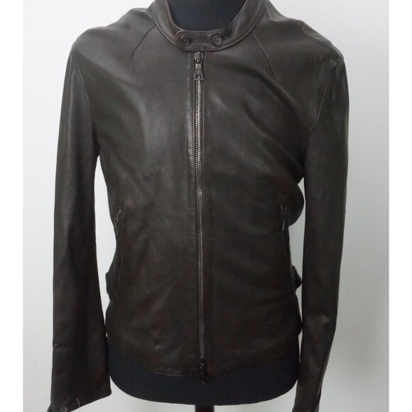 John Varvatos Lambskin Leather Brown Zip Front Jacket Sz 40 Brand Brand NEW